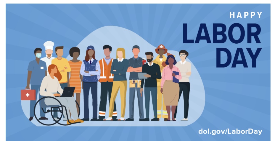 Graphic image stating Happy Labor Day